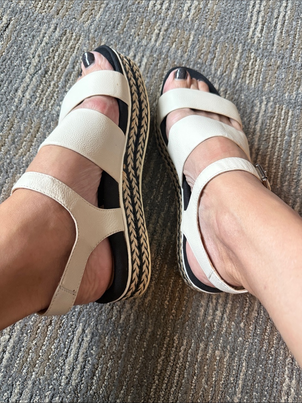 Aquatalia Cream Platform Espadrille Sandals with Ankle Strap